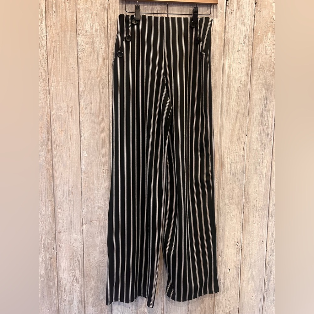 Park Avenue Striped Black and White Wide-Leg Pants